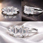 FORGET-ME-NOT Three-Stone Moissanite Engagement Ring, Emerald Cut, 3.5 CT