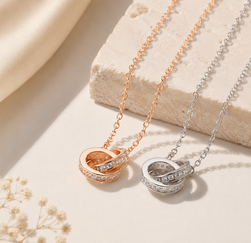 Anna Interlocking Circle Necklace-Rhodium Plated