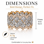 ARLETTE Wide Band Statement Ring for Women, Bold Thick Gold-Tone CZ Ring, 11mm Lattice Design