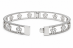 Stella Openwork Bangle Bracelet with Bezel-Set CZ Flowers, Milgrain Detail & Ribbed Edges