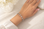 Stella Openwork Bangle Bracelet with Bezel-Set CZ Flowers, Milgrain Detail & Ribbed Edges