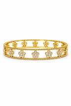 Stella Openwork Bangle Bracelet with Bezel-Set CZ Flowers, Milgrain Detail & Ribbed Edges