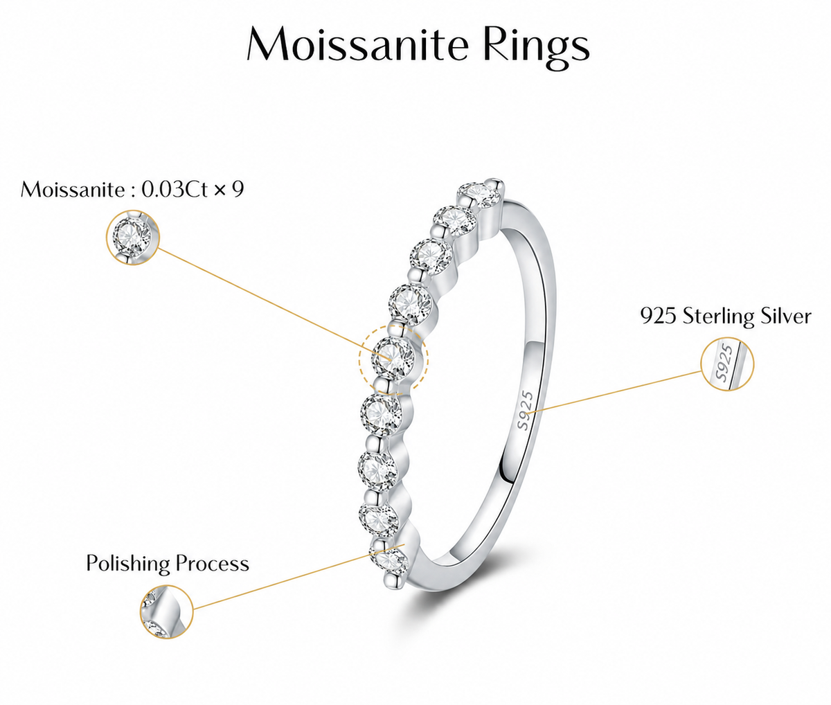 Eternity Band -Half Round Stone Band 925 Sterling Silver 0.27 CT