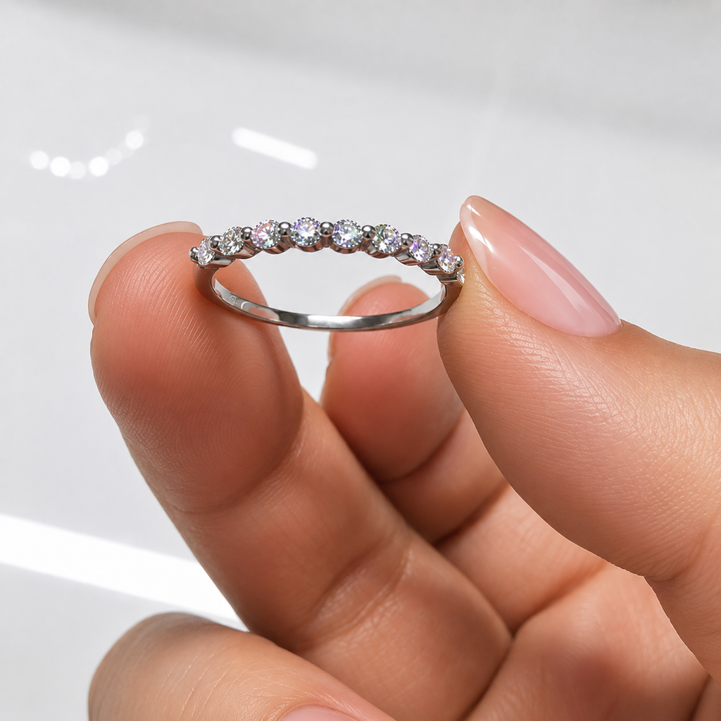 Eternity Band -Half Round Stone Band 925 Sterling Silver 0.27 CT