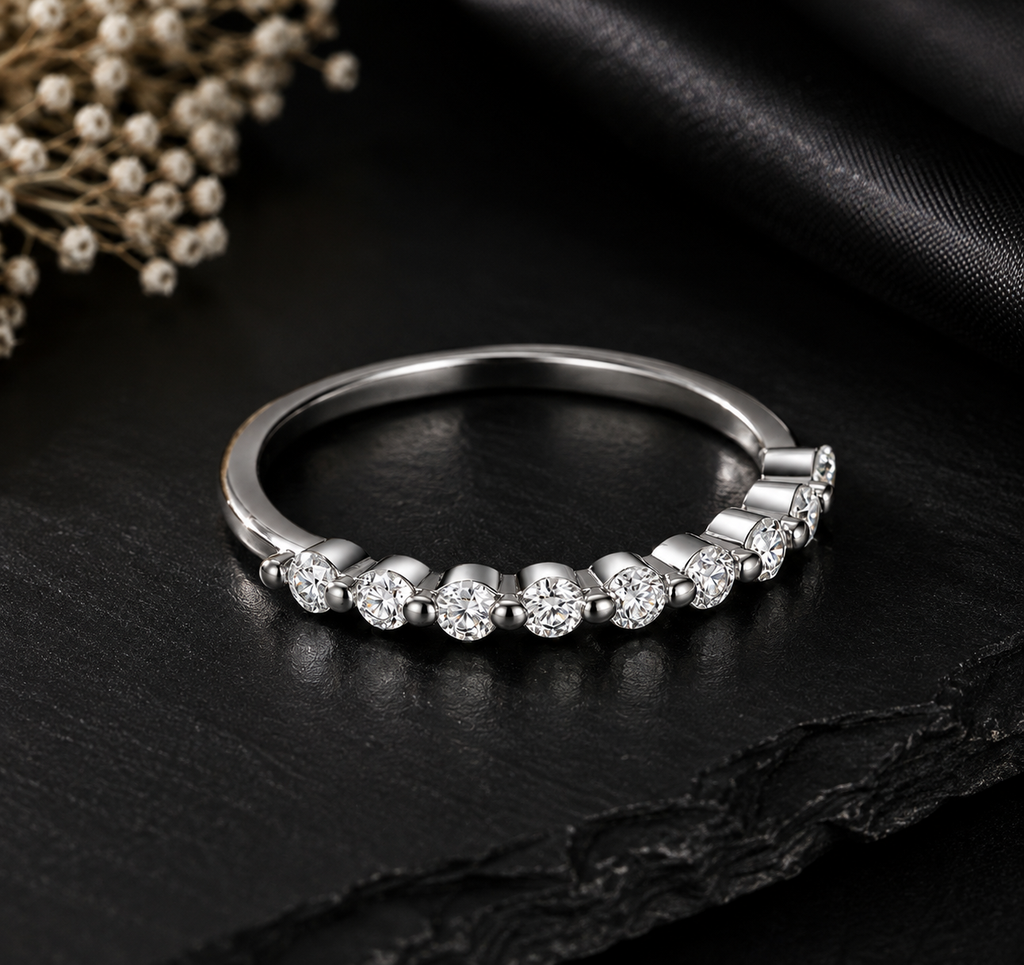 Eternity Band -Half Round Stone Band 925 Sterling Silver 0.27 CT