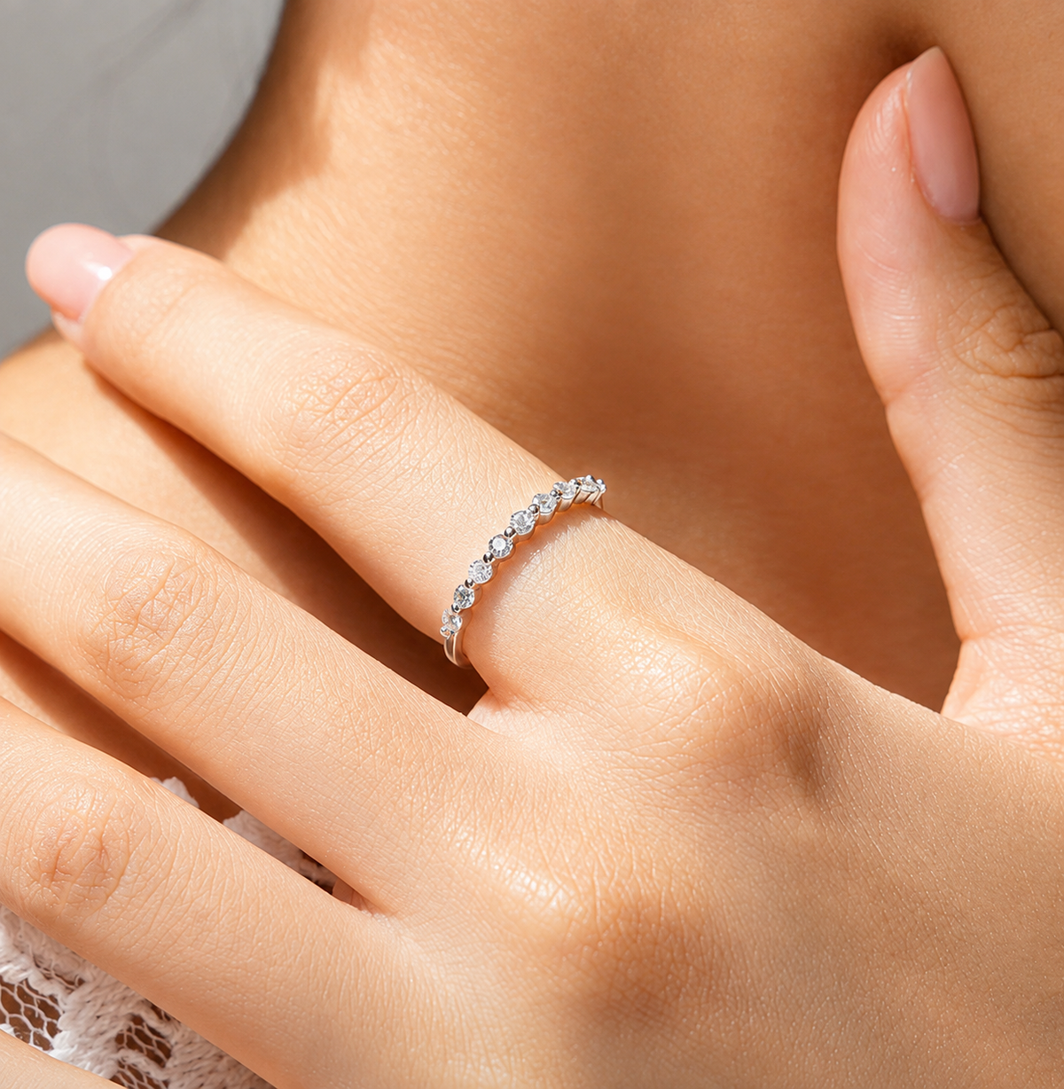Eternity Band -Half Round Stone Band 925 Sterling Silver 0.27 CT