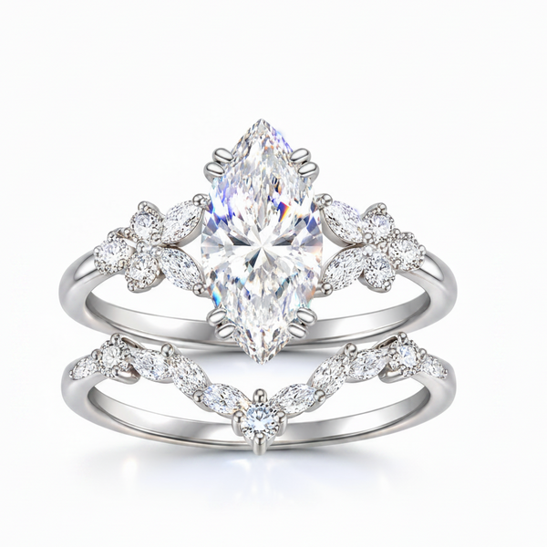Elle Éternelle Fleur Marquise Bridal Set – Engagement Ring & Matching Wedding Band