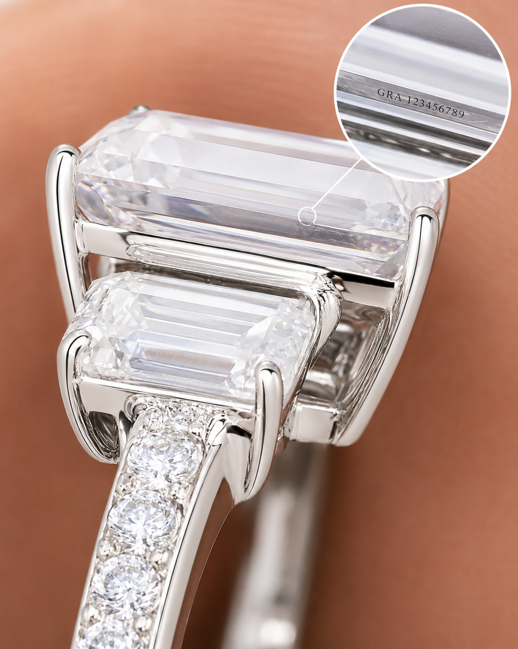 [SOLD OUT] FORGET-ME-NOT Three-Stone Moissanite Engagement Ring, 2.52 CT Emerald Cut