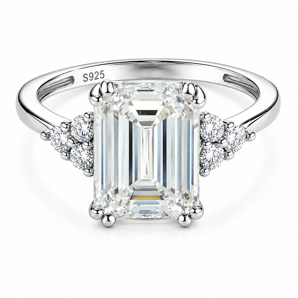 HEIRESS Emerald-Cut Certified Moissanite Engagement Ring – 4.34 CT