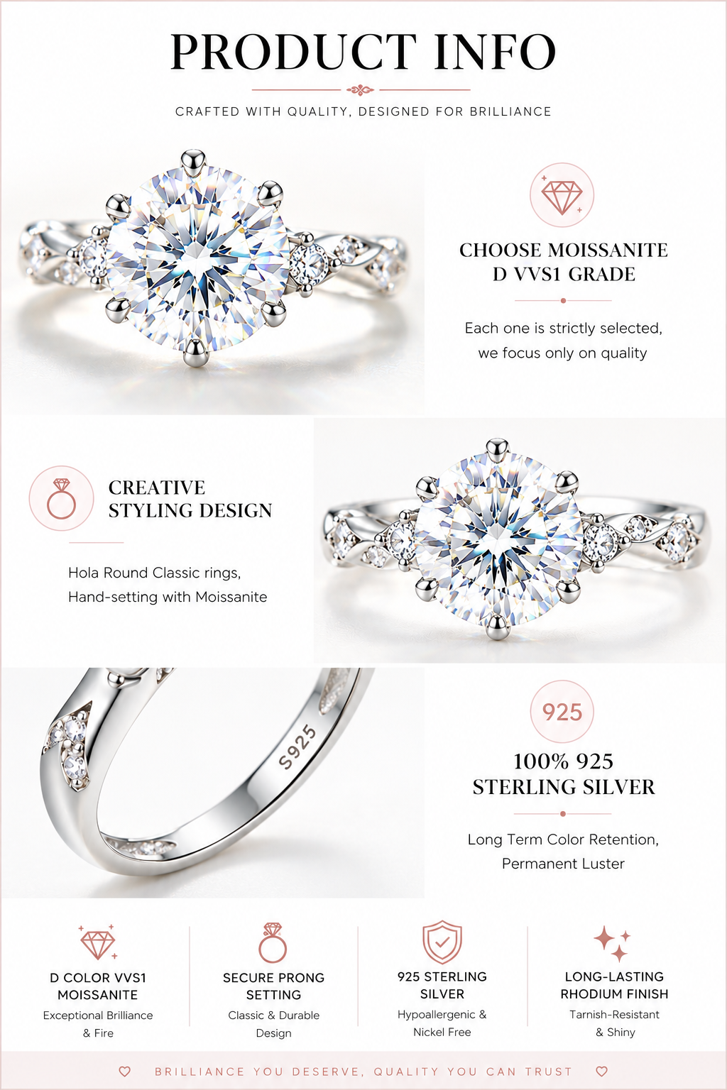 FLORET Floral Solitaire Anniversary / Engagement Moissanite Ring 2.10 CT