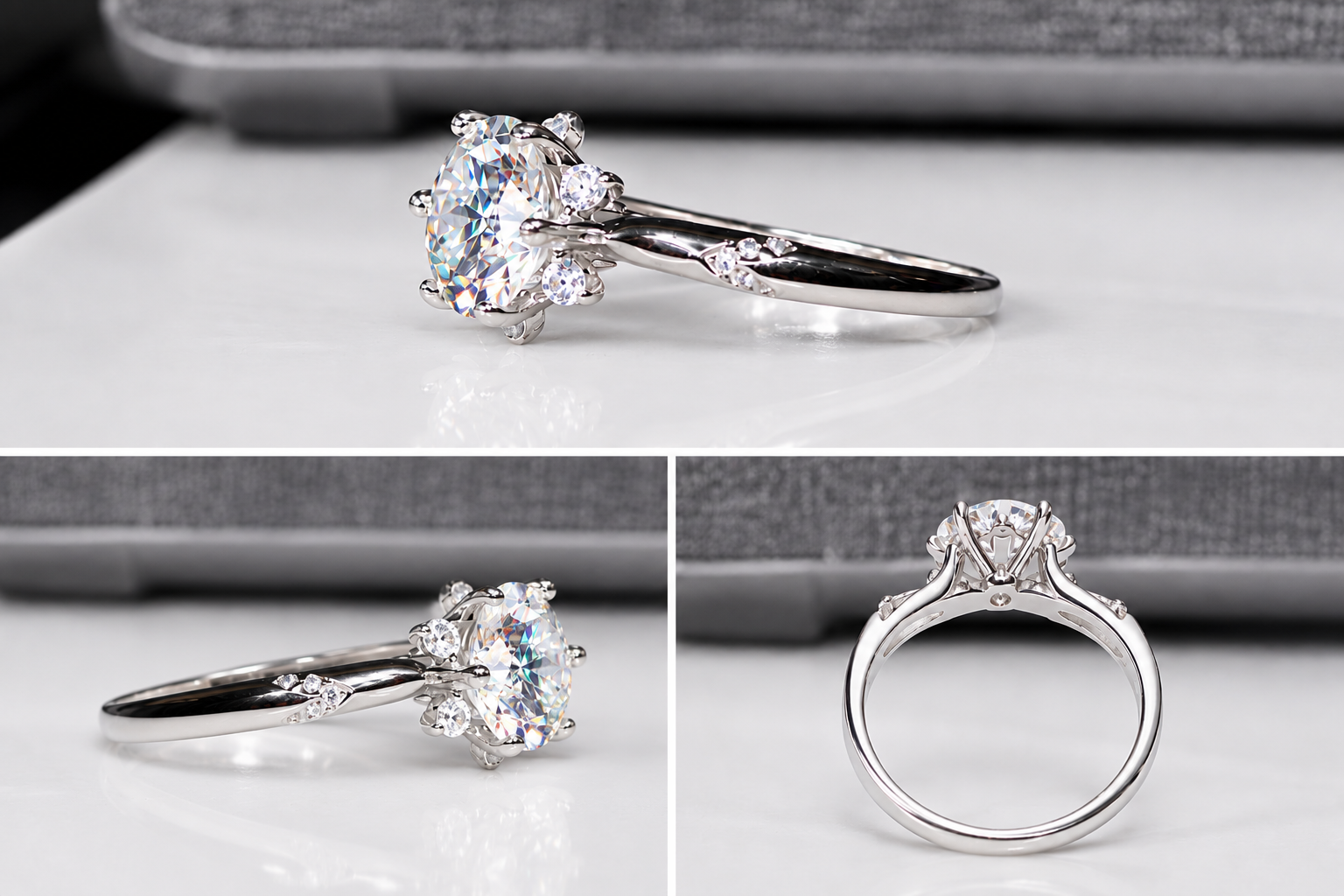 FLORET Floral Solitaire Anniversary / Engagement Moissanite Ring 2.10 CT