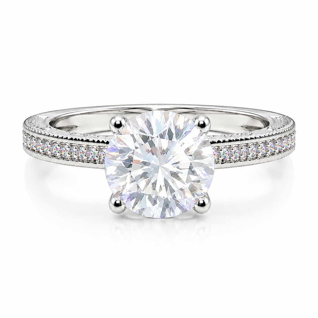 VICTORIA - 2 CT Round Brilliant Moissanite Engagement Ring