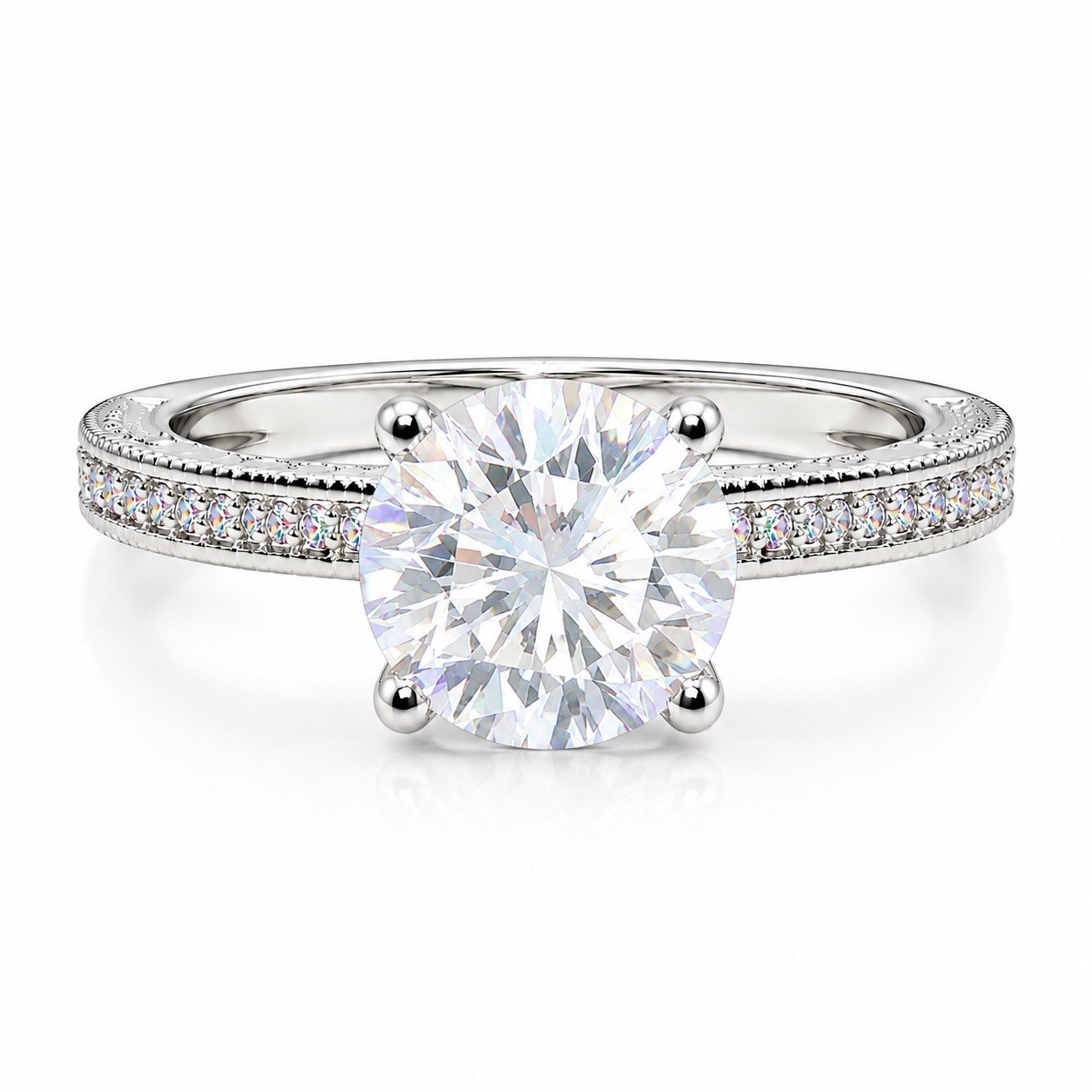 VICTORIA - 2 CT Round Brilliant Moissanite Engagement Ring