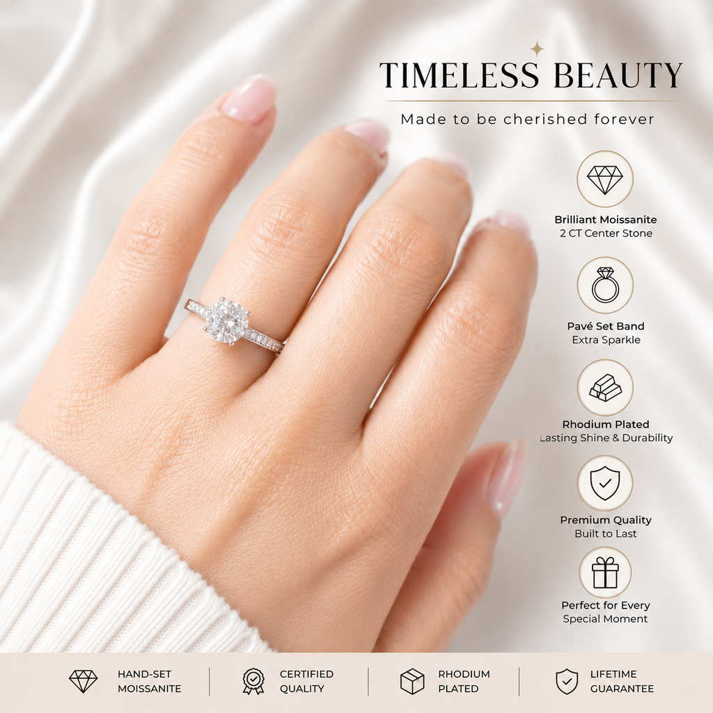 VICTORIA - 2 CT Round Brilliant Moissanite Engagement Ring