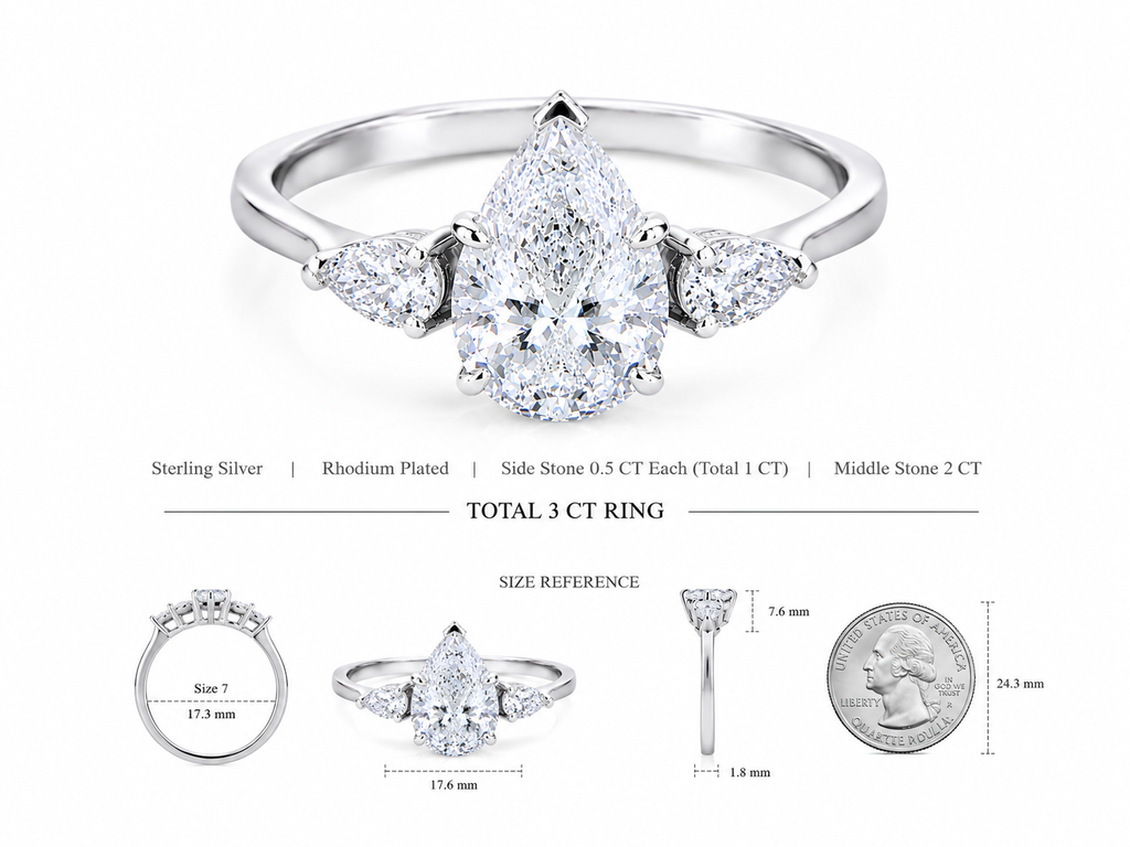 EVERLASTING Three Stone Pear Trilogy Moissanite Engagement Ring 3.0 CT
