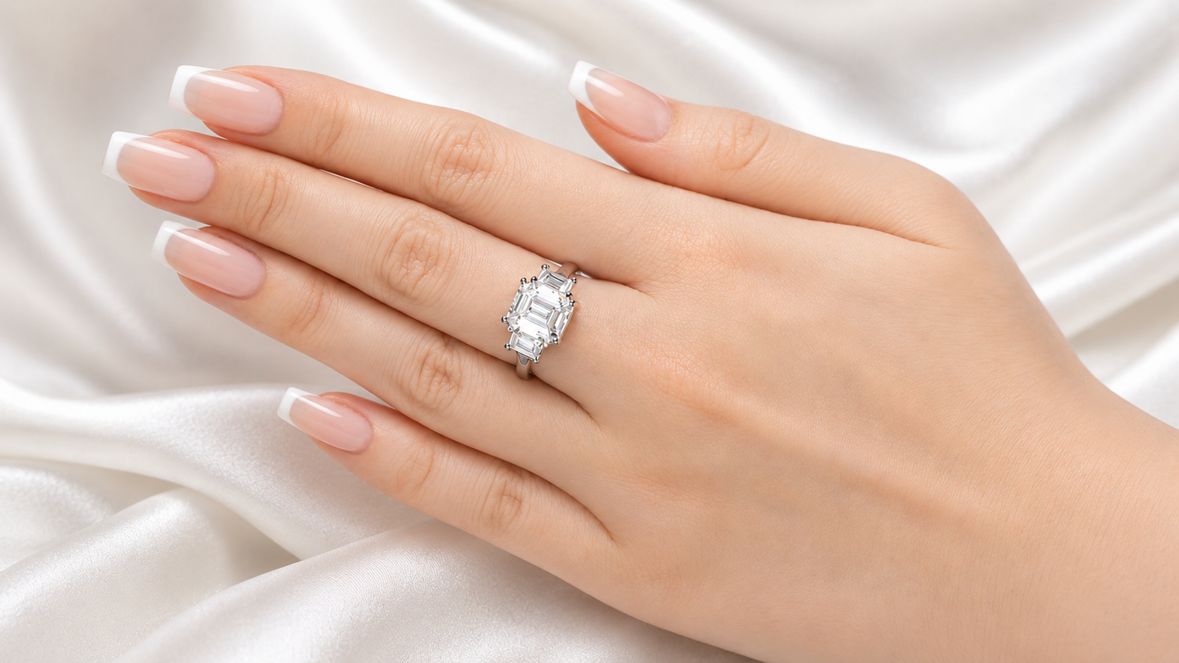 FORGETMENOT Emerald Cut Premium Moissanite Three-Stone Ring 3CT