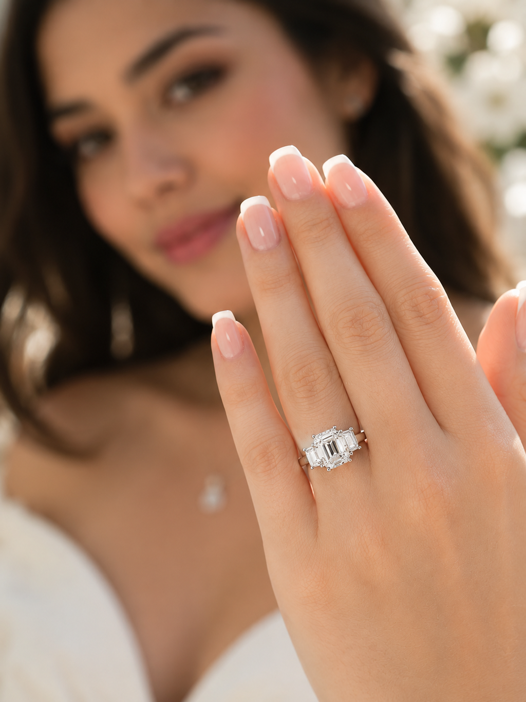 FORGETMENOT Emerald Cut Premium Moissanite Three-Stone Ring 3CT