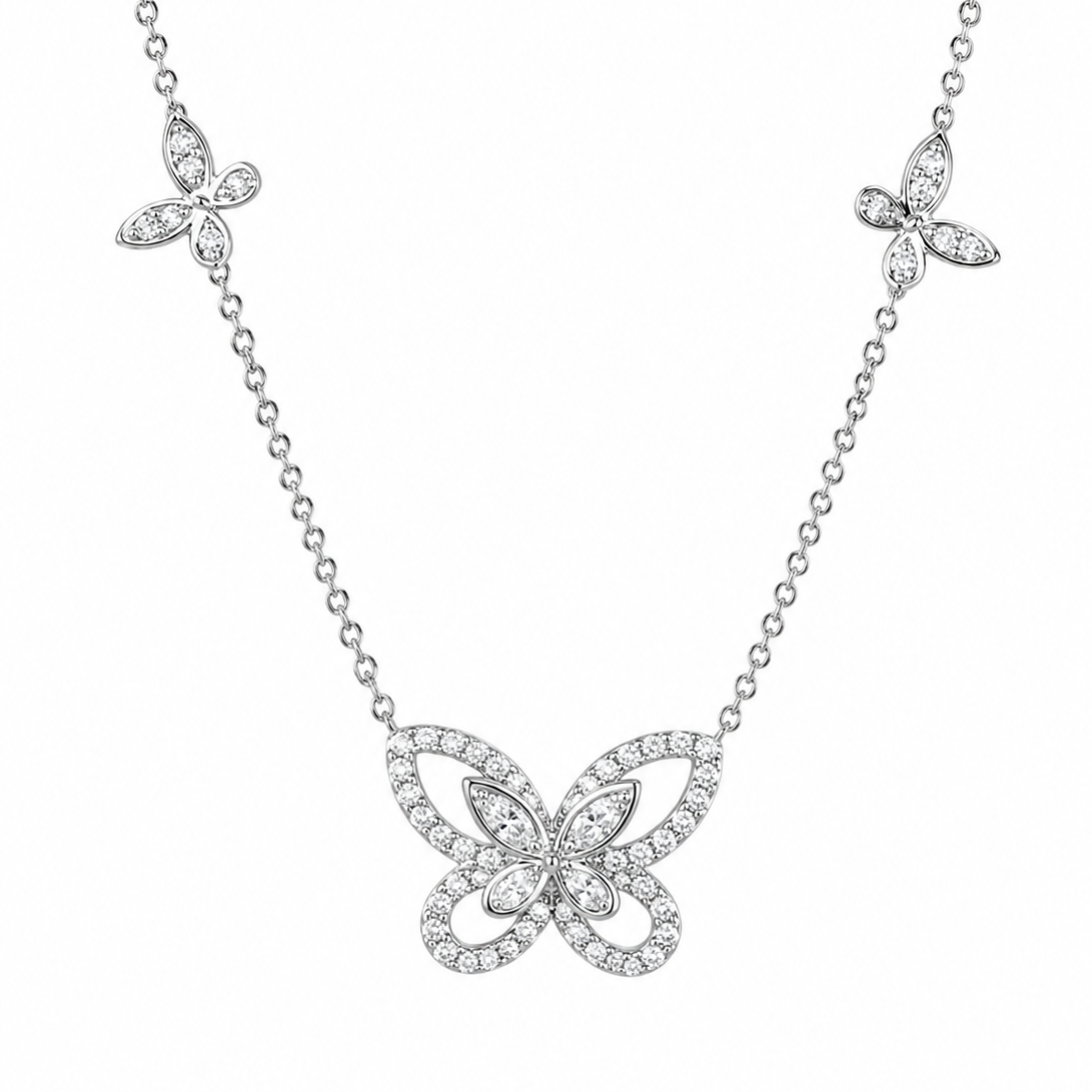 Mariposa Butterfly Necklace 925 Sterling Silver Rhodium-Plated
