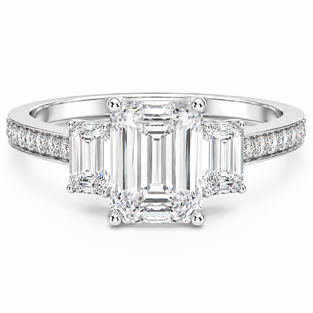 [SOLD OUT] FORGET-ME-NOT Three-Stone Moissanite Engagement Ring, 2.52 CT Emerald Cut
