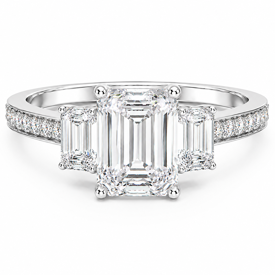 [SOLD OUT] FORGET-ME-NOT Three-Stone Moissanite Engagement Ring, 2.52 CT Emerald Cut