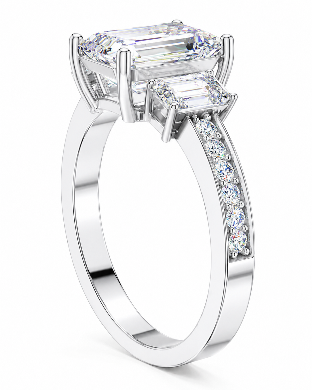 [SOLD OUT] FORGET-ME-NOT Three-Stone Moissanite Engagement Ring, 2.52 CT Emerald Cut