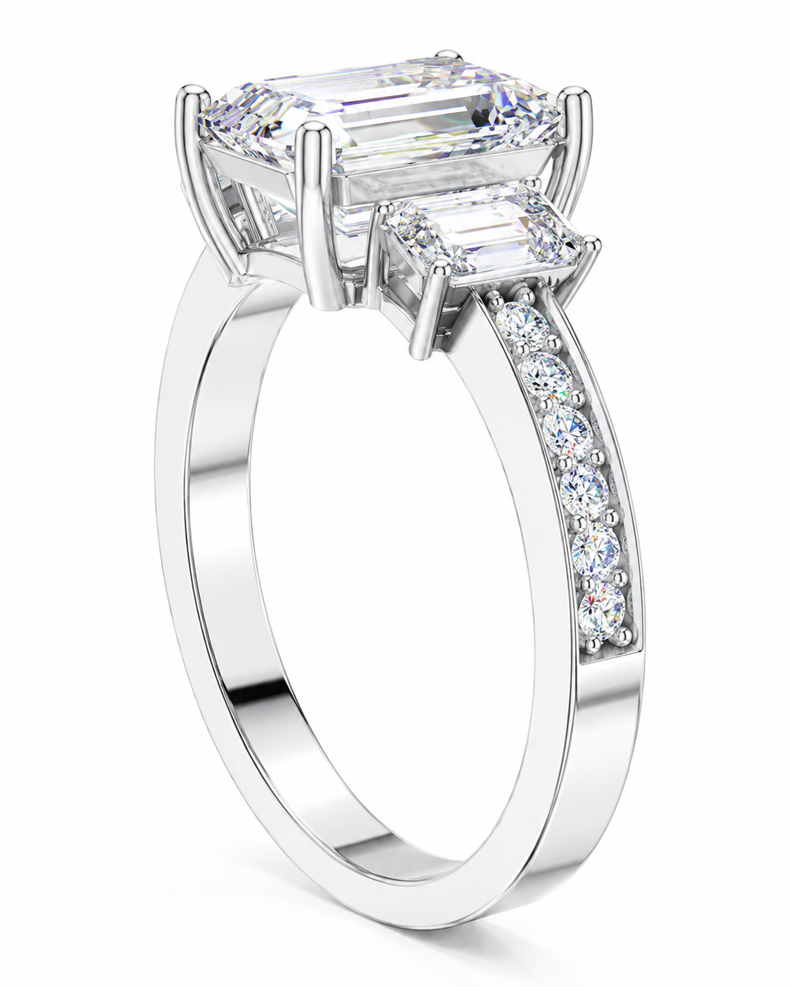 [SOLD OUT] FORGET-ME-NOT Three-Stone Moissanite Engagement Ring, 2.52 CT Emerald Cut