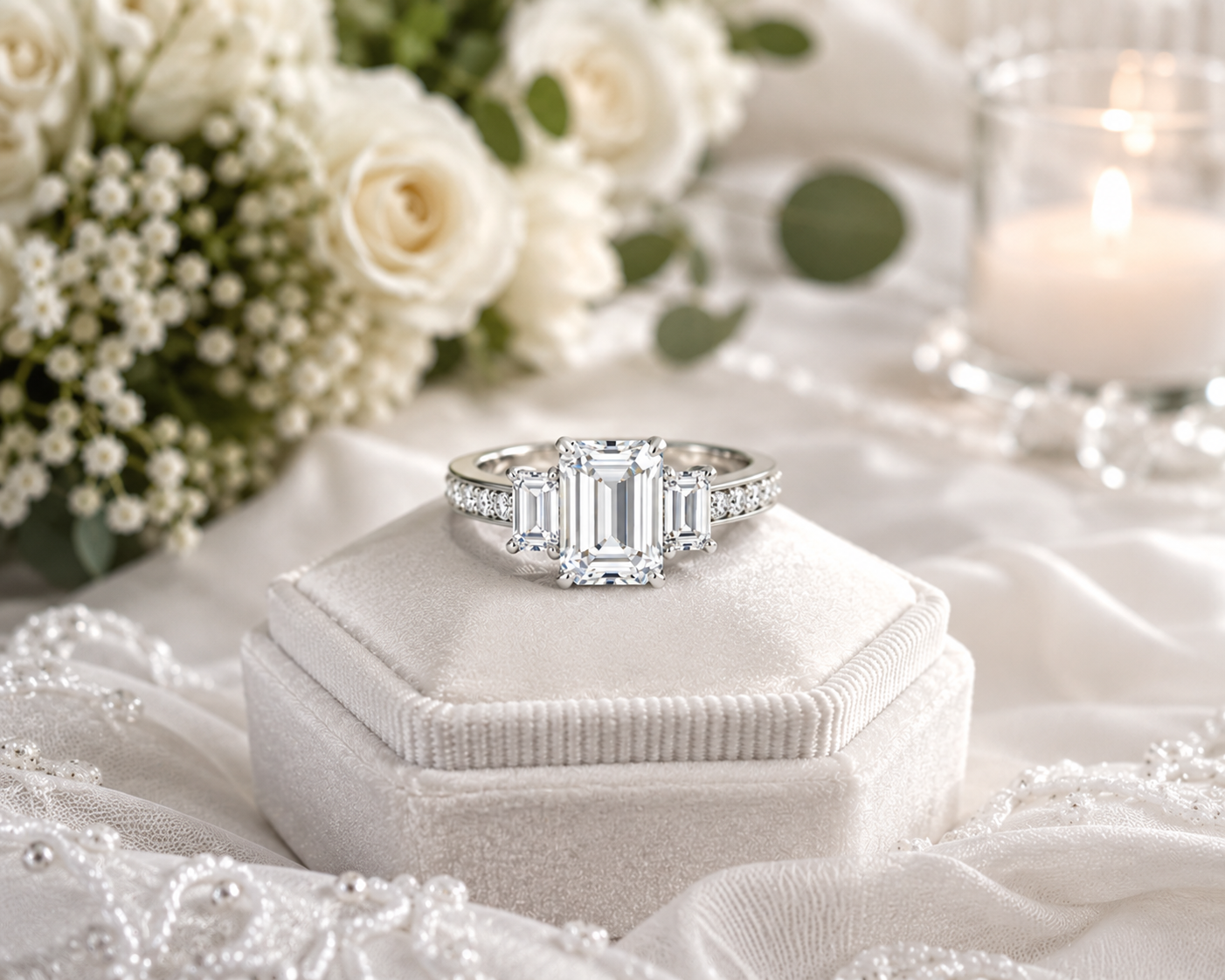 [SOLD OUT] FORGET-ME-NOT Three-Stone Moissanite Engagement Ring, 2.52 CT Emerald Cut