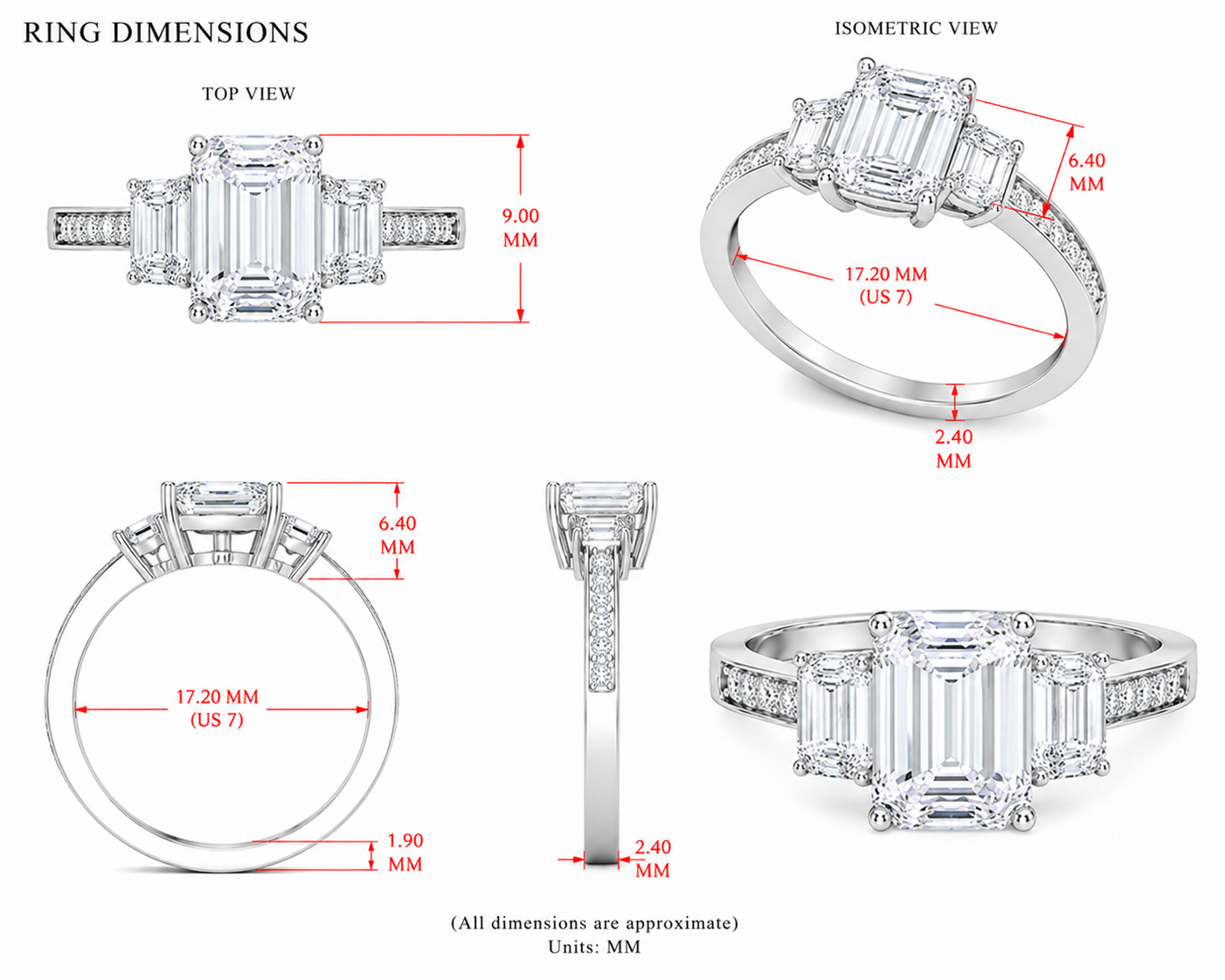 [SOLD OUT] FORGET-ME-NOT Three-Stone Moissanite Engagement Ring, 2.52 CT Emerald Cut