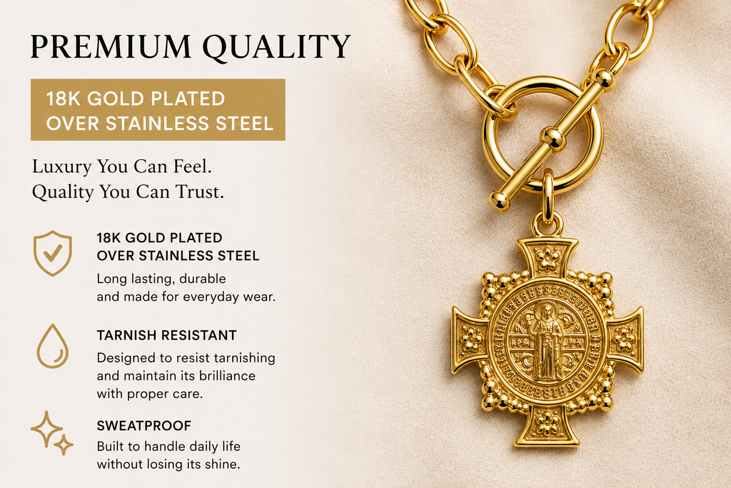 DANIEL Saint Benedict Toggle Necklace 18K Plated