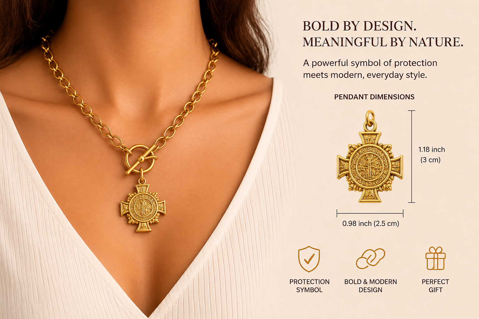 DANIEL Saint Benedict Toggle Necklace 18K Plated