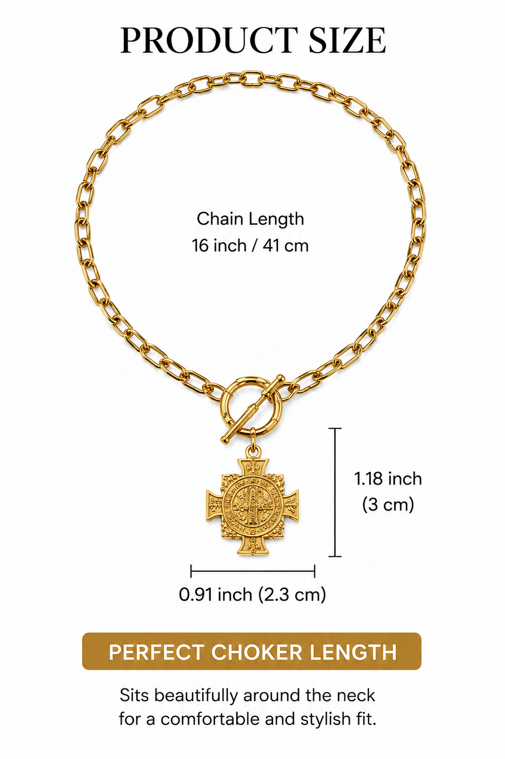 DANIEL Saint Benedict Toggle Necklace 18K Plated