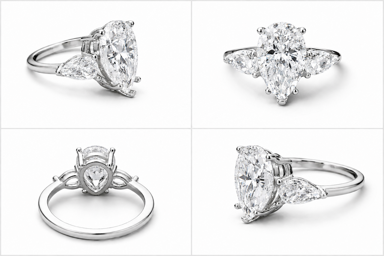 Everlight Pear Trilogy Ring - 3.5CT Three Stone Pear Cut Moissanite Engagement Ring