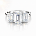 FORGET-ME-NOT Three-Stone Moissanite Engagement Ring, Emerald Cut, 3.5 CT