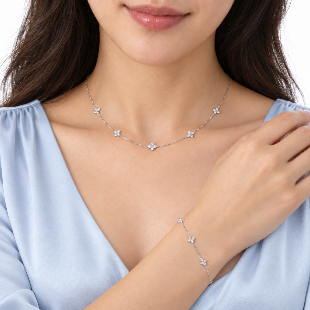 FELICIA S925 Floral Necklace & Bracelet Set