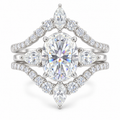 Majestic Reign -  Majestic Reign 4.16 CTW Moissanite Bridal Ring Set, 3 CT Oval Center, Pear Side Stones & Matching V-Shaped Band