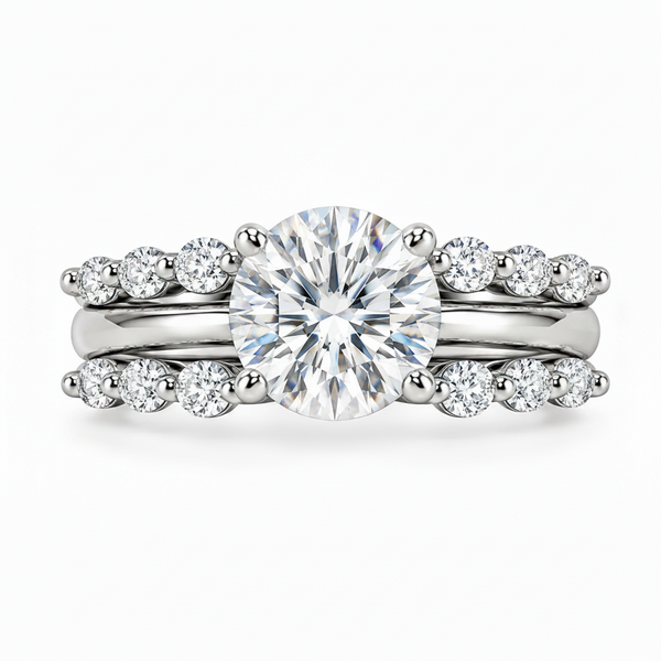 Nadia 2 CT Round Moissanite Bridal Set for Women, Hidden Halo Engagement Ring
