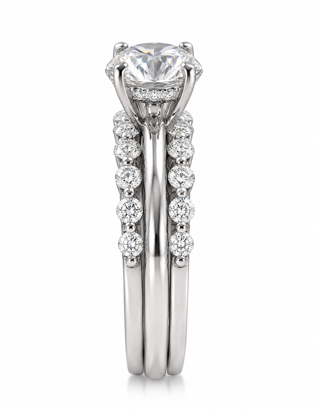 Nadia 2 CT Round Moissanite Bridal Set for Women, Hidden Halo Engagement Ring