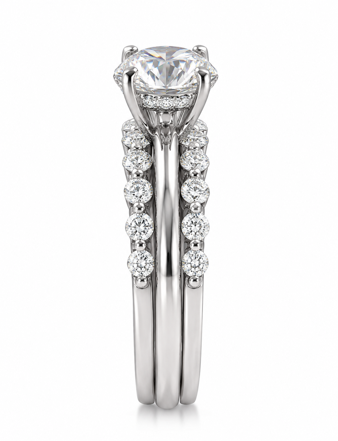 Nadia 2 CT Round Moissanite Bridal Set for Women, Hidden Halo Engagement Ring