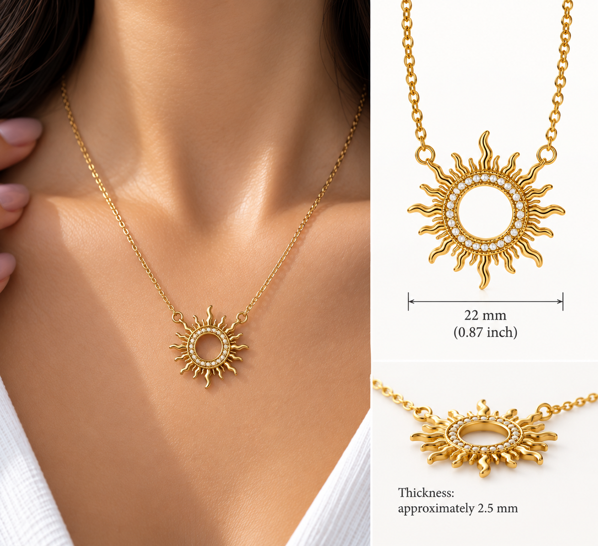 SOLEIL - Sun Pendant Necklace (Rhoduim/18K Yellow Gold)