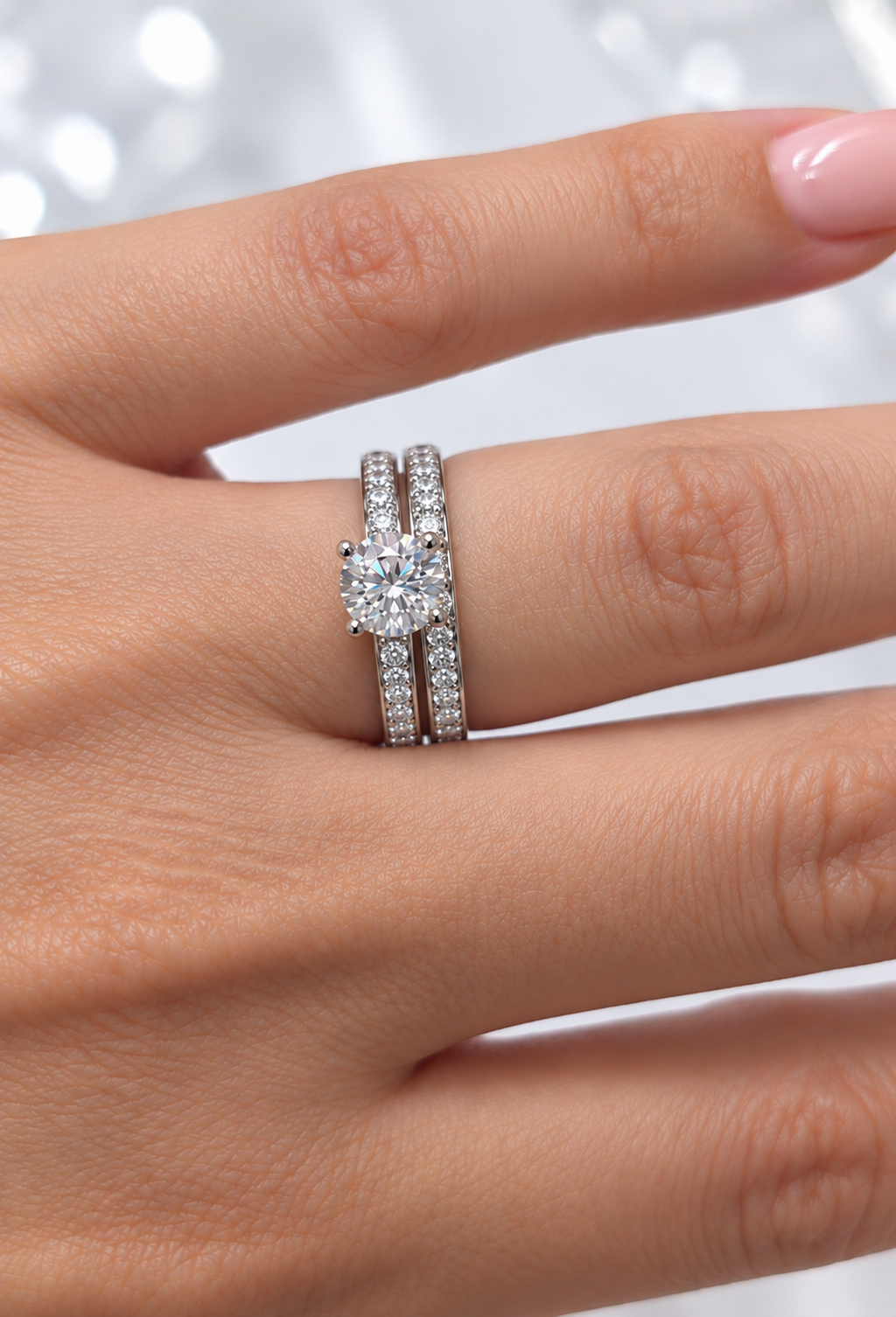 Elle Éternelle Éclat Round Moissanite Victoria Bridal Set – Engagement Ring & Matching Wedding Band