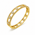Stella Openwork Bangle Bracelet with Bezel-Set CZ Flowers, Milgrain Detail & Ribbed Edges