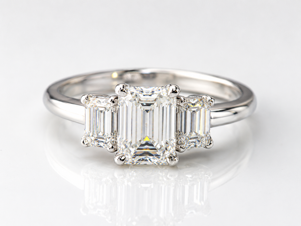 FORGETMENOT Emerald Cut Premium Moissanite Three-Stone Ring 3CT