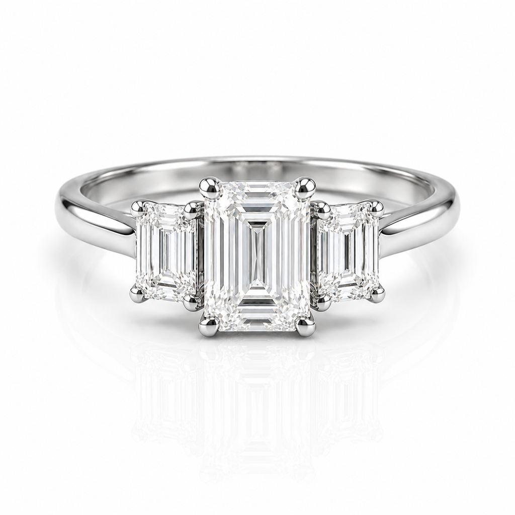 FORGETMENOT Emerald Cut Premium Moissanite Three-Stone Ring 3CT