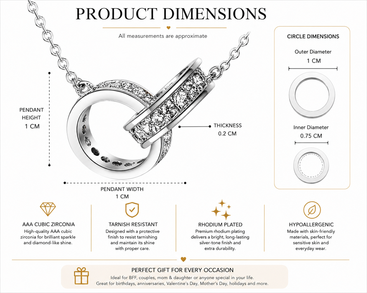 ANNA Interlocking Circle Necklace-Rhodium Plated