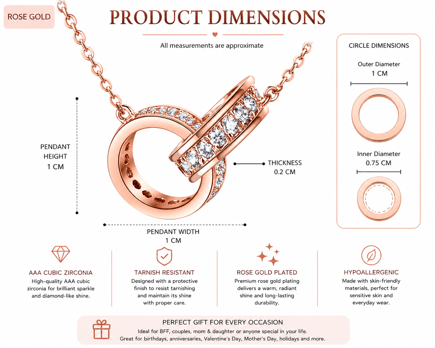 ANNA Interlocking Circle Necklace-Rose Gold Plated