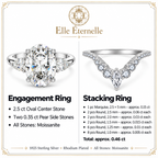 Majestic Reign -  Majestic Reign 4.16 CTW Moissanite Bridal Ring Set, 3 CT Oval Center, Pear Side Stones & Matching V-Shaped Band