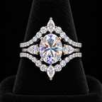 Majestic Reign -  Majestic Reign 4.16 CTW Moissanite Bridal Ring Set, 3 CT Oval Center, Pear Side Stones & Matching V-Shaped Band