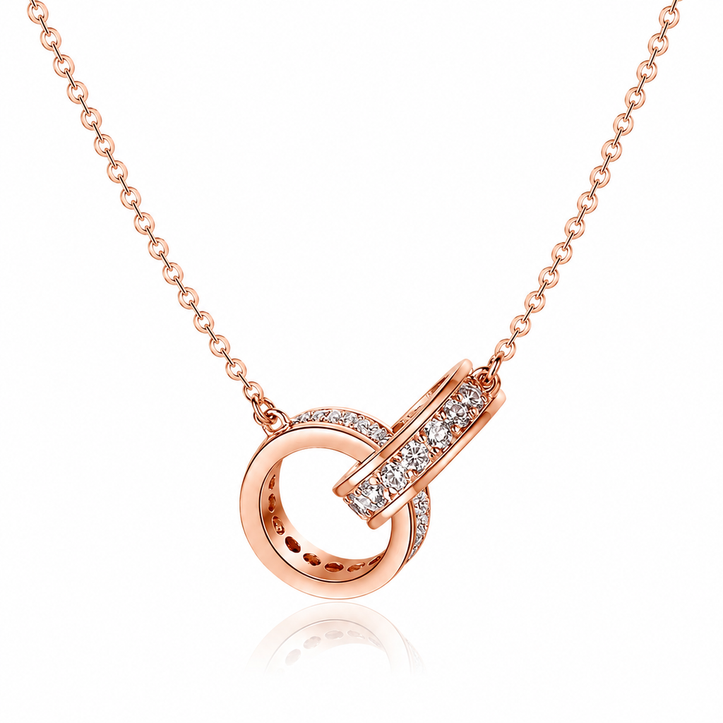 ANNA Interlocking Circle Necklace-Rose Gold Plated