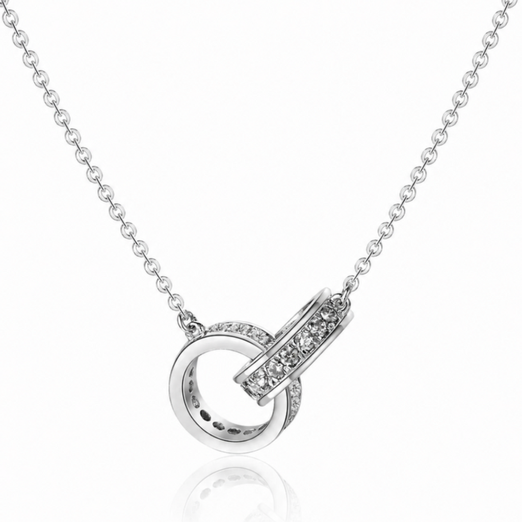 ANNA Interlocking Circle Necklace-Rhodium Plated