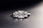 FORGET-ME-NOT Three-Stone Moissanite Engagement Ring, Emerald Cut, 3.5 CT
